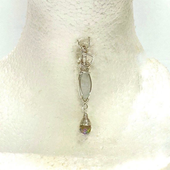 HANDMADE Moonstone and Crystal Hand Wrapped Dangle Pendant, Artisan Jewelry Gift - Picture 8 of 9